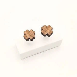 Selky Earrings - Clover Stud - Oak Whiskey Barrel