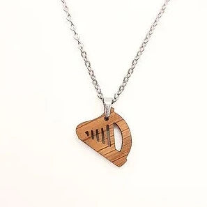 Selky Necklace - Celtic Harp Pendant - Oak Whiskey Barrel