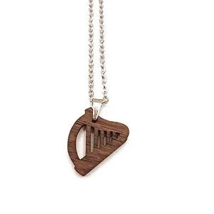 Selky Necklace - Celtic Harp Pendant - Walnut Wood