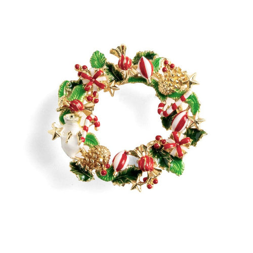Bill Skinner Brooch - Christmas Mouse Wreath