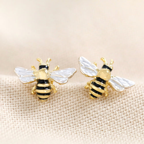 Lisa Angel Earrings - Gold Enamel Bumblebee Studs