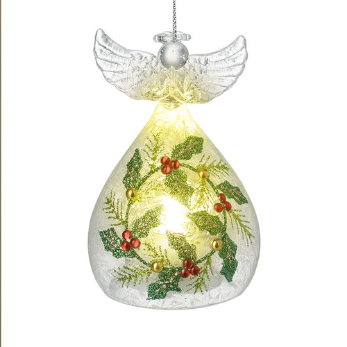 Heaven Sends Christmas - Light Up Glass Angel Holly Leaf