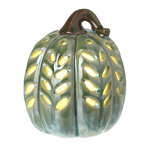 Heaven Sends Halloween - Green Ceramic Pumpkin With LED