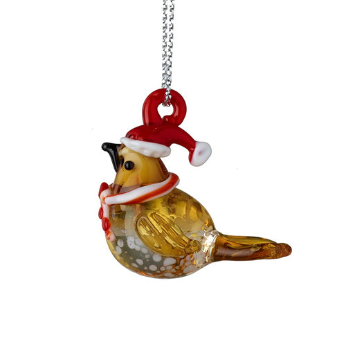 Heaven Sends Christmas Bauble - Glass Bird in Santa Hat