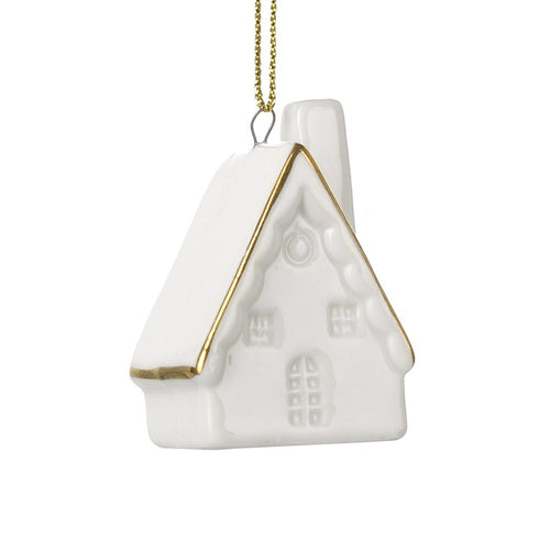 Heaven Sends Christmas Bauble - White Porcelain House with Gold Edges