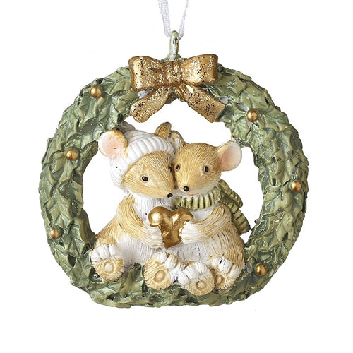 Heaven Sends Christmas Bauble - Mice Couple Holding Heart in Wreath