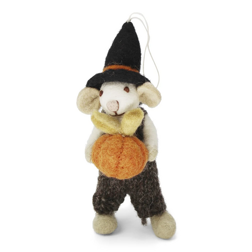 Gry & Sif Halloween - Small White Boy Mouse w/Pumpkin and Brown Pants