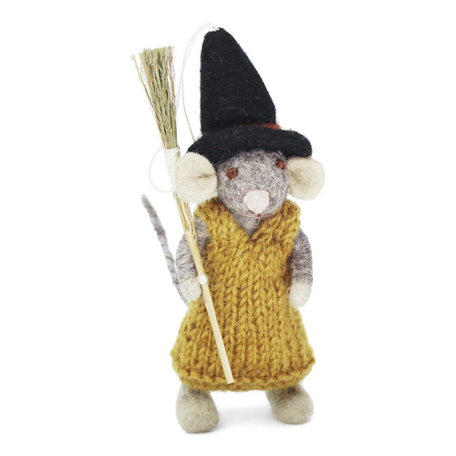 Gry & Sif Halloween - Small Grey Girly Mouse w/Broom and Ochre Dress