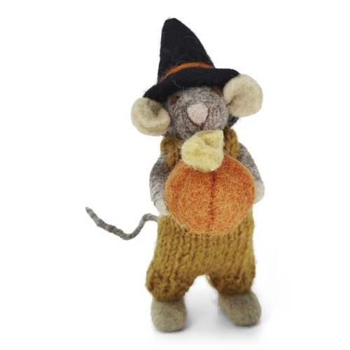 Gry & Sif Halloween - Small Grey Boy Mouse w/Pumpkin and Ochre Pants