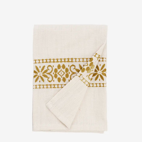 Madam Stoltz Kitchen - Embroidered Kitchen Towel in Mustard