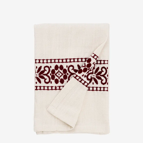 Madam Stoltz Kitchen - Embroidered Kitchen Towel in Red