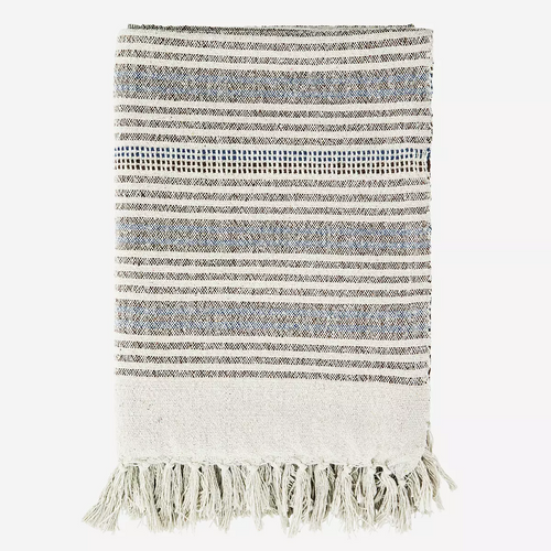Madam Stoltz Throw - Recycled Cotton in Sand and Blue