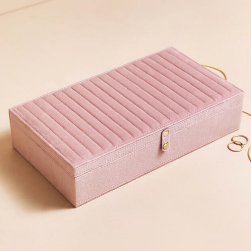 Lisa Angel Jewellery Box - Rectangular Large Quilted Velvet Pink