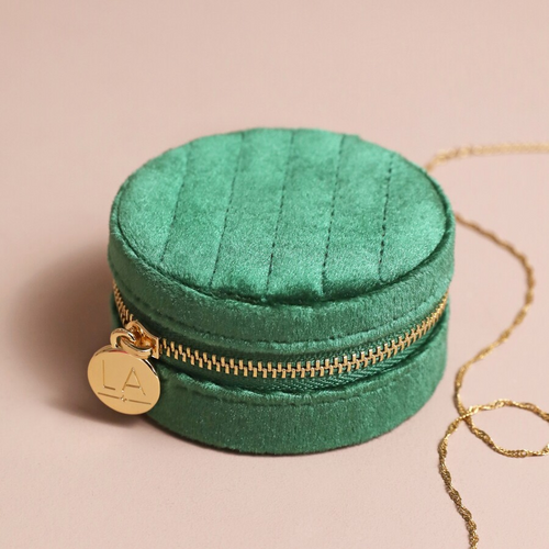 Lisa Angel Jewellery Box - Round Velvet Forest Green Quilted