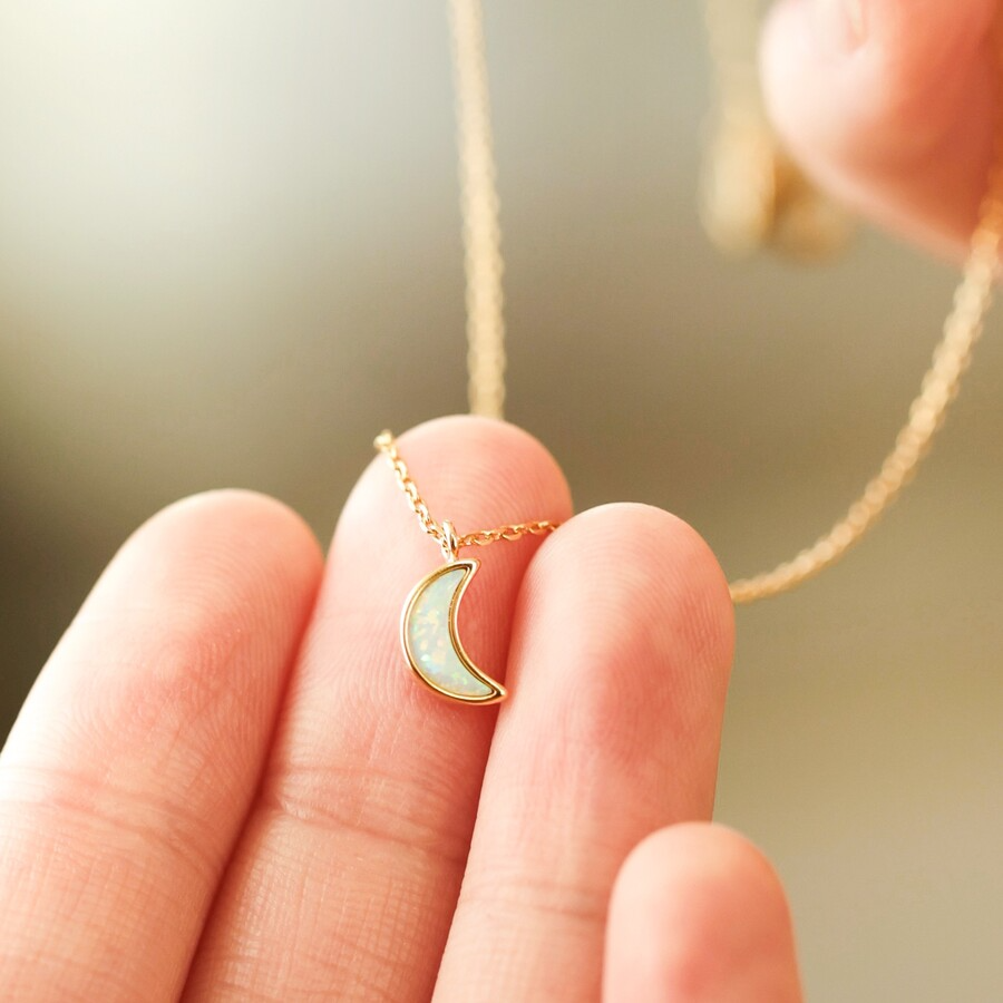 Lisa Angel Necklace - Opal Moon Charm Necklace