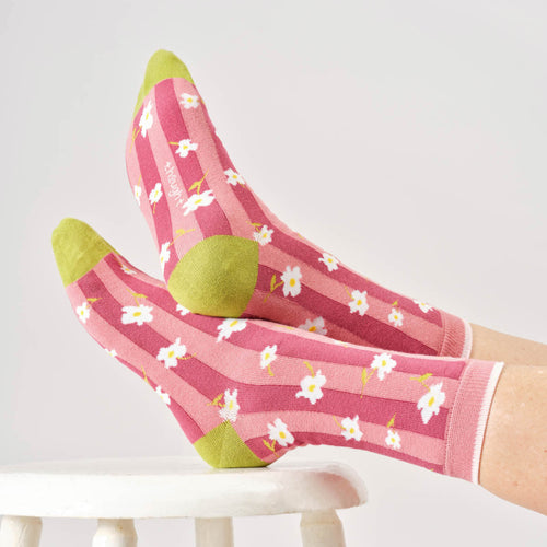 Thought Ladies Socks - Floral Stripe Bamboo Socks