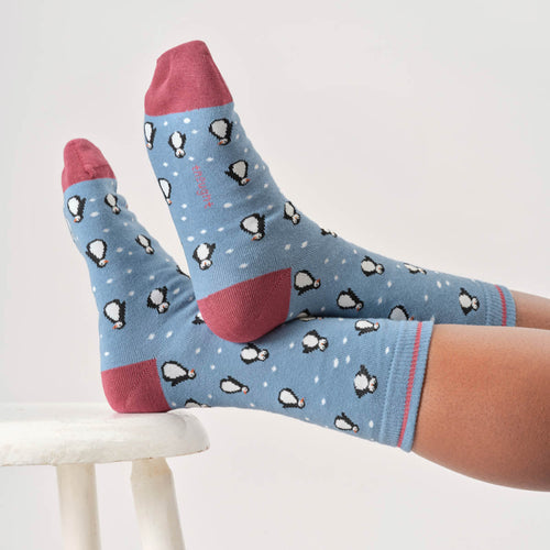 Thought Ladies Socks - Snowy Penguin Bamboo Socks