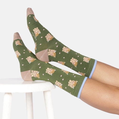 Thought Ladies Socks - Fluffy Highland Cow Bamboo Socks