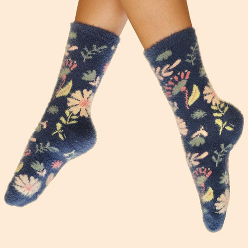 Powder Socks - Fuzzy Watercolour Flowers Slipper Socks