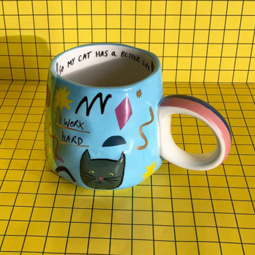 Disaster Designs Ceramics - Small Talk I Work Hard Cat Cup