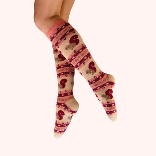 Powder Knee High Socks - Fair Isle Squirrel
