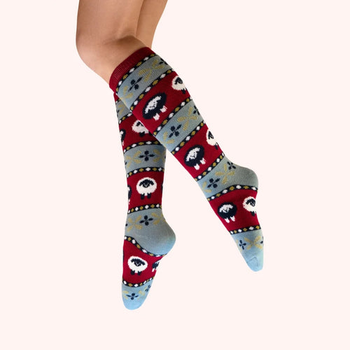 Powder Knee High Socks - Fair Isle Sheep