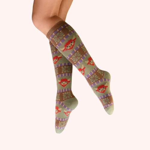 Powder Knee High Socks - Fair Isle Highland Cow