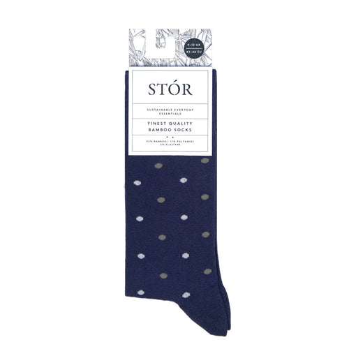 STÓR Bamboo Socks  - Navy & Grey Spots