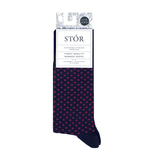STÓR Bamboo Socks - Navy & Pink Polka Dots