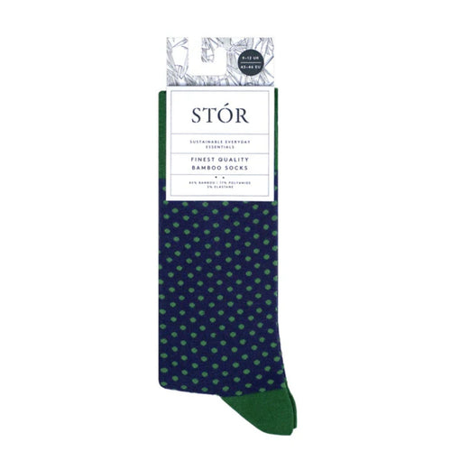 STÓR Bamboo Socks - Navy & Green Polka Dots