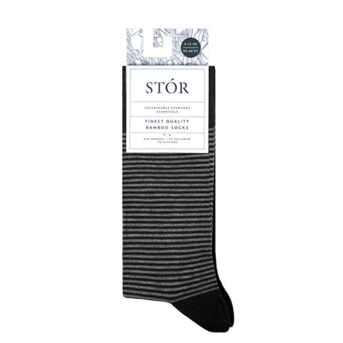 STÓR Bamboo Socks - Black & Grey Mini Stripe