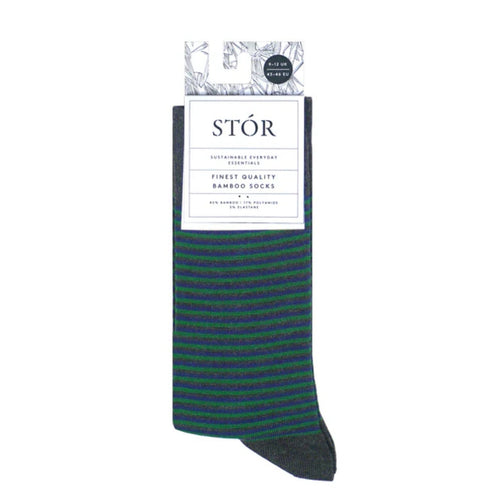 STÓR Bamboo Socks - Navy, Green & Grey Mini Stripe