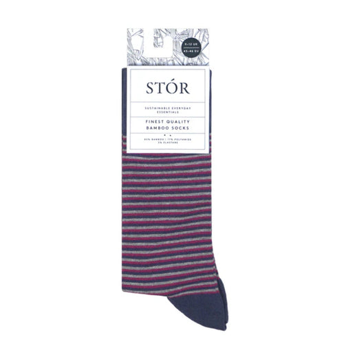 STÓR Bamboo Socks - Navy, Grey & Pink Mini Stripe