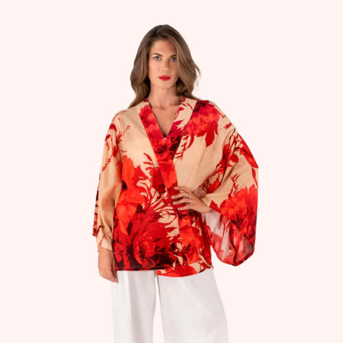 Powder Kimono Jacket - Rouge Blooms