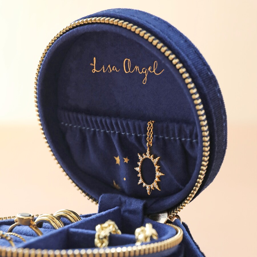 Lisa Angel Jewellery Box - Starry Night Velvet Round Navy