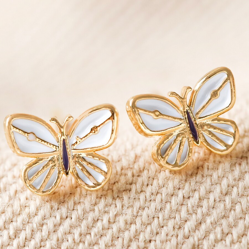 Lisa Angel Earrings - Butterfly White Enamel Studs