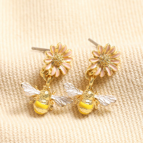 Lisa Angel Earrings - Yellow and Pink Enamel Floral Bee Drop