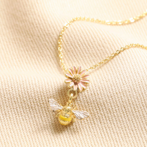 Lisa Angel Necklace - Yellow Bee with Pink Flower