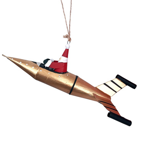 G-Bork Handmade Tin Santa Claus In Gold Rocket