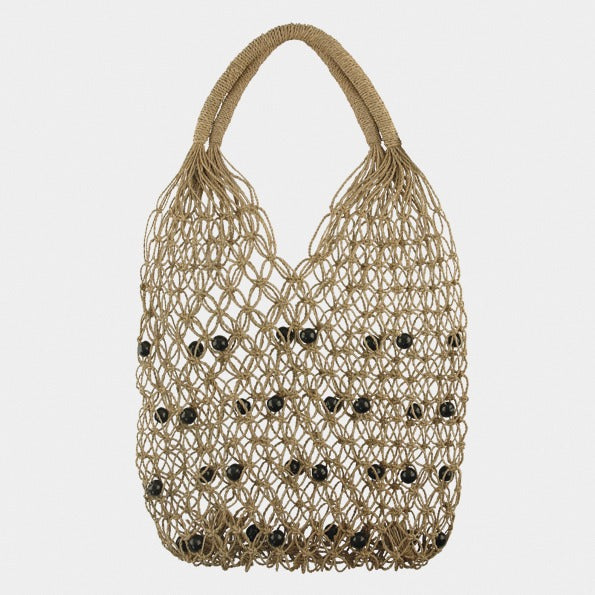 East of India Shopping Bag - Sea grass string with black beads
