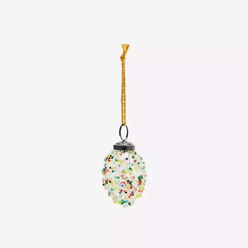 Madam Stoltz Decoration - Hanging Glass Egg with Beads