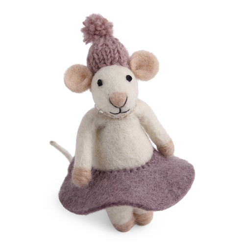 Gry & Sif Christmas - Handmade Felt Mouse with Purple Dress