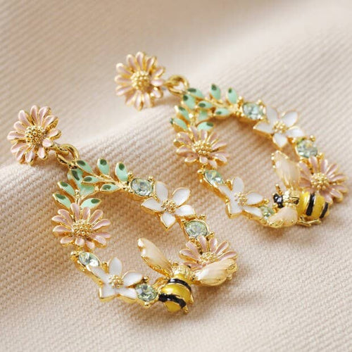 Lisa Angel Earrings - Bee Crystal Flower and Enamel Drop Earrings