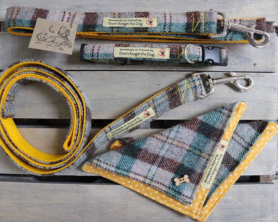 'Don't forget the Dog' Tweed Collar - Metal Buckle