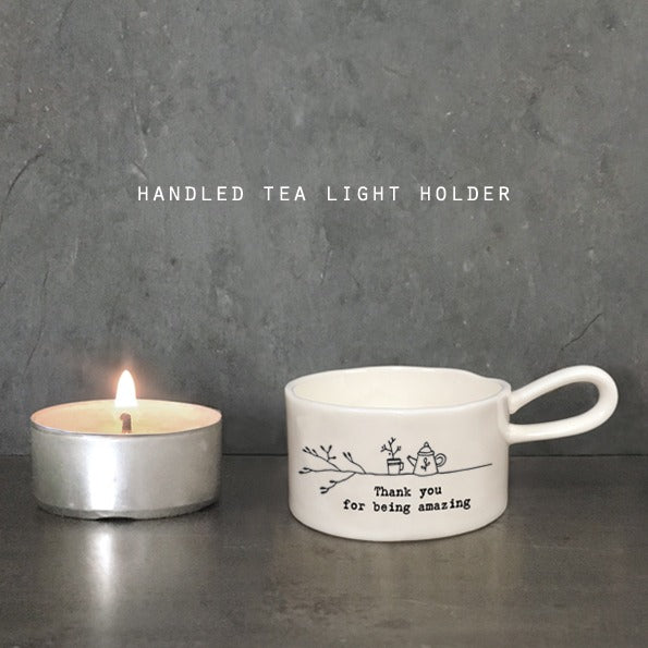 East of India - Porcelain Tea Light Holder - Thank you