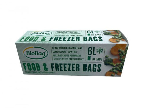 Eco Green Living - Compostable 6-Litre Food and Freezer Bags – 1 Roll of 20 Bags