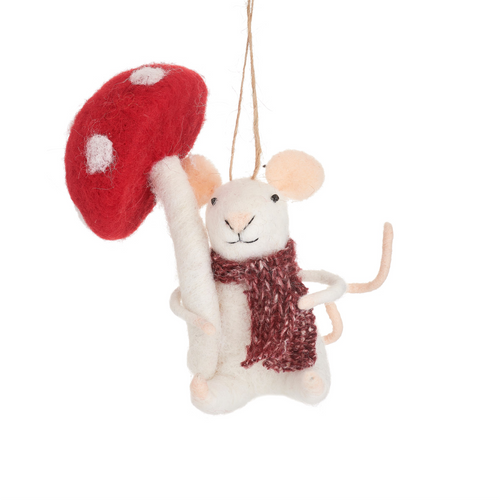 Sass & Belle Christmas Bauble - Felt Mouse With Mushroom