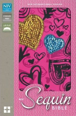 NIV - Sequin Bible - Hot Pink Hearts Padded Cover
