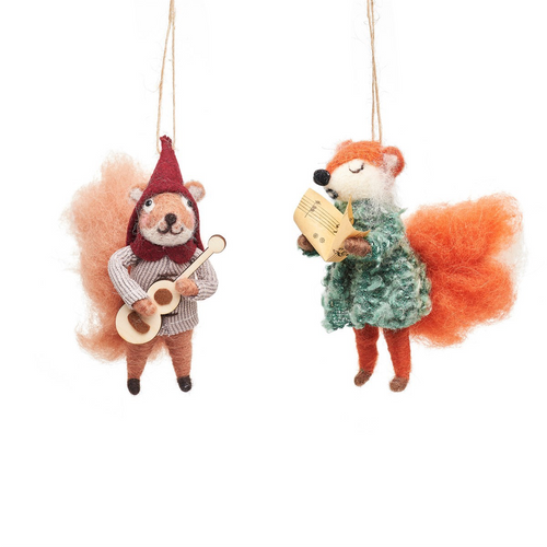 Sass & Belle Christmas Bauble - Felt Carolling Fox or Squirrel Decoration