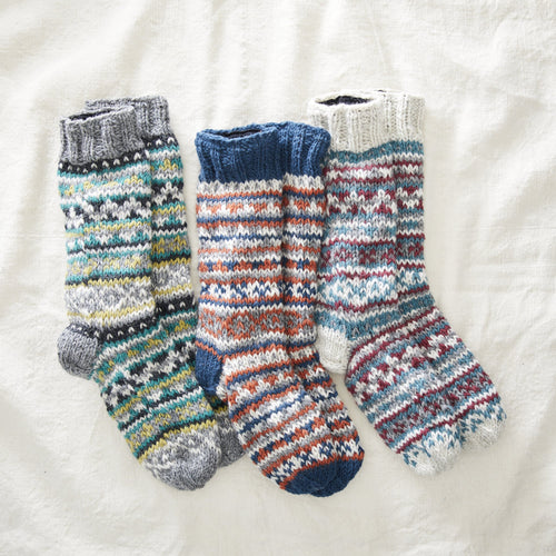 Aura Que Slipper Socks - Aneka Fair Isle Hand Knit Unisex